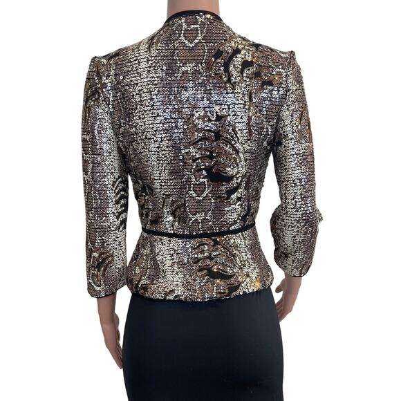 Frank Lyman Jacket Womens 4 Black Metallic Sequin Zip Blazer Cocktail Evening - Picture 6 of 16